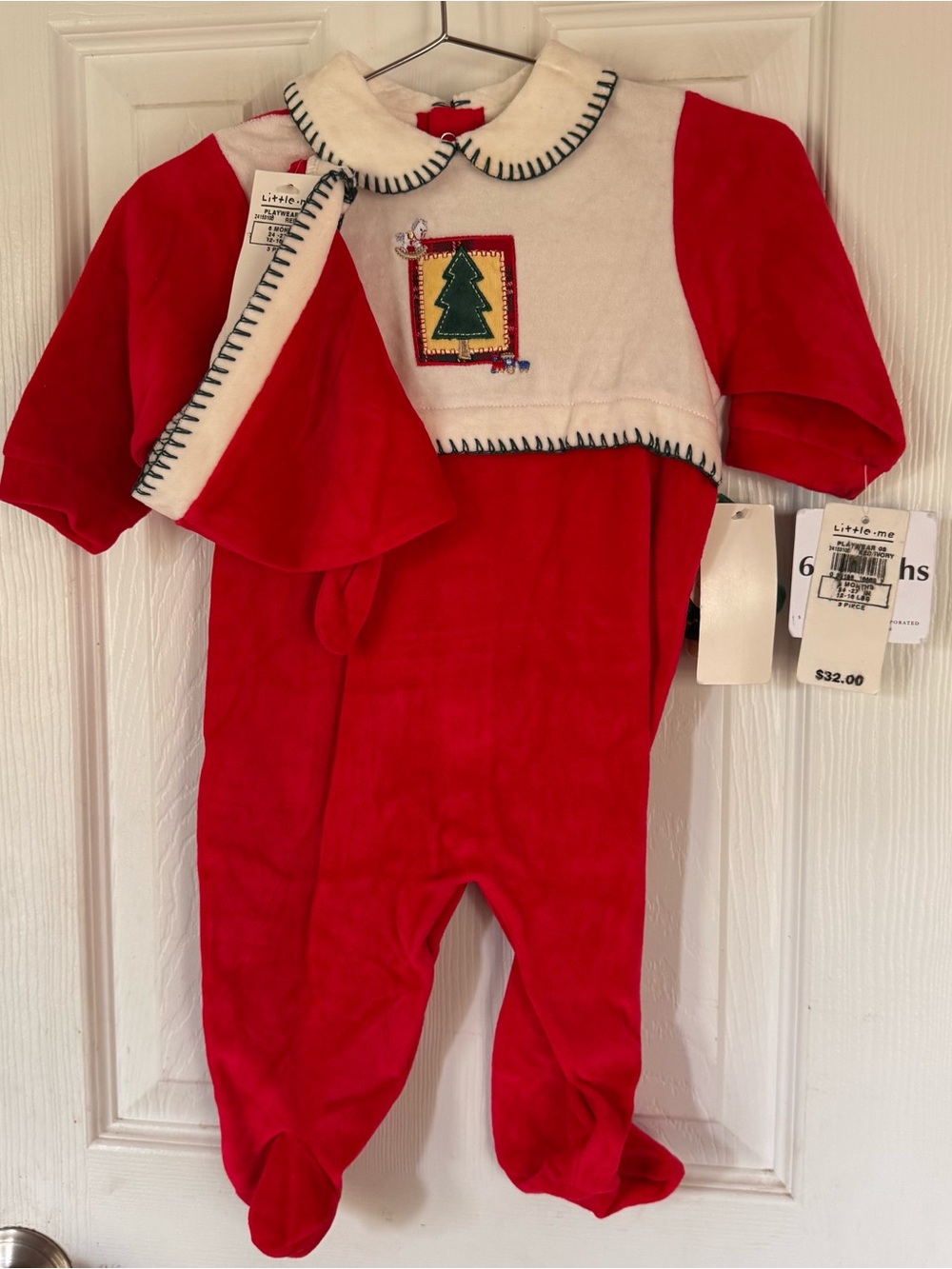 Little Me Vintage Velour Red Holiday Baby One-Piece Footed Sleeper Romper NEW